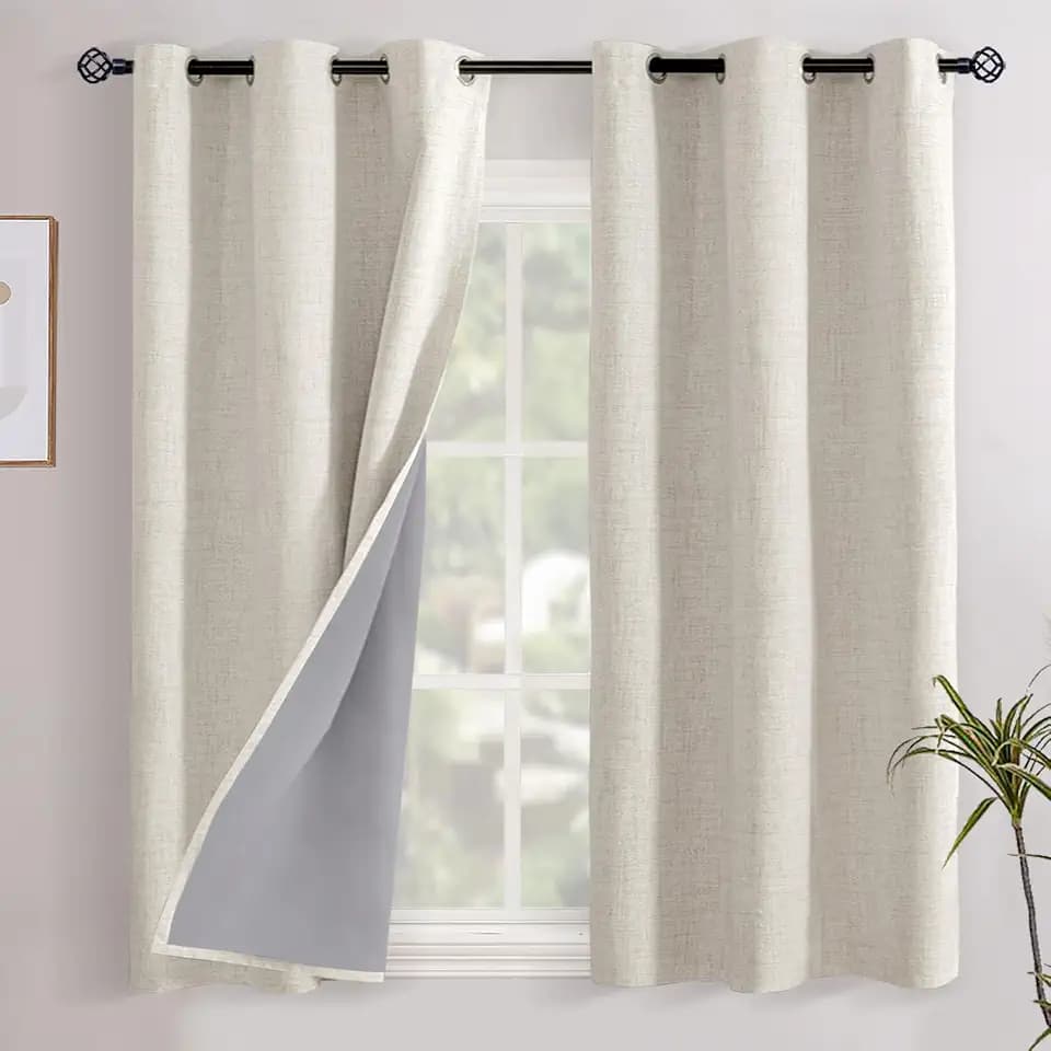 YoungsTex Natural Linen Blackout Curtains 40 Inches Long for Short Window