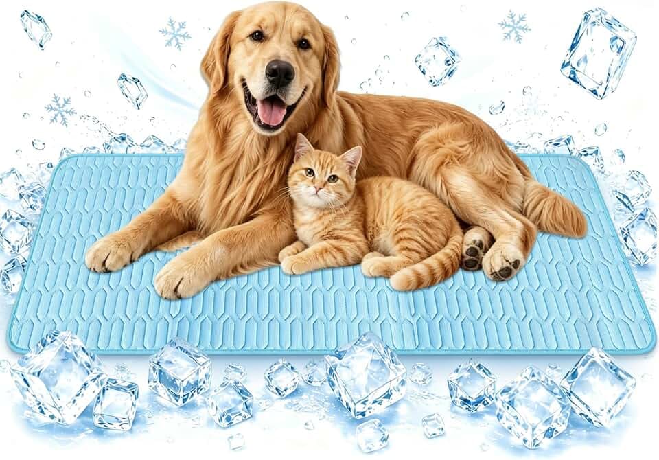 Kühlmatte Hund 100x70cm, EIS-Seide-Kühlmatte für Hunde und Katzen, Atmungsaktive Haustiermatte mit Luftkanälen, Rutschhemmende Unterseite für Zuhause, Sofa, Auto und Reise
