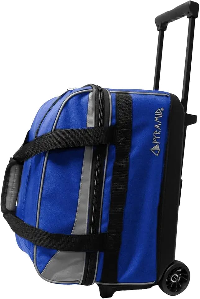 Pyramid Prime Double Roller 2 Ball Bowling Bag with Large Separate Compartment for Bowling Shoes (Up To US Mens Size 16) or Accessories, Locking Handle - Extends to 40"