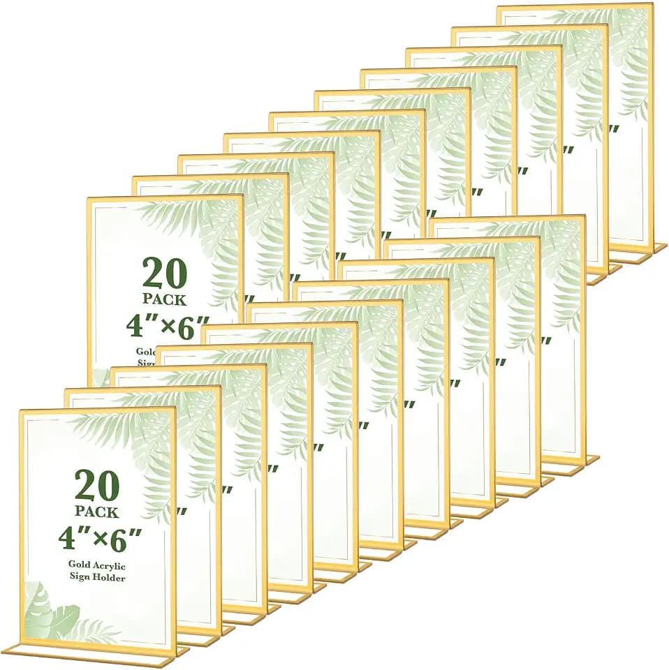 20 Pack Gold Acrylic Sign Holders 4x6 Inch Gold Picture Frames