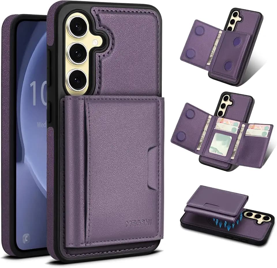 for Samsung Galaxy S24 Wallet Case, 2-in-1 Detachable Magnetic Wallet Case, Card Holder RFID Blocking, Fashionable Faux Leather Card Slot & Folding Design (Purple)