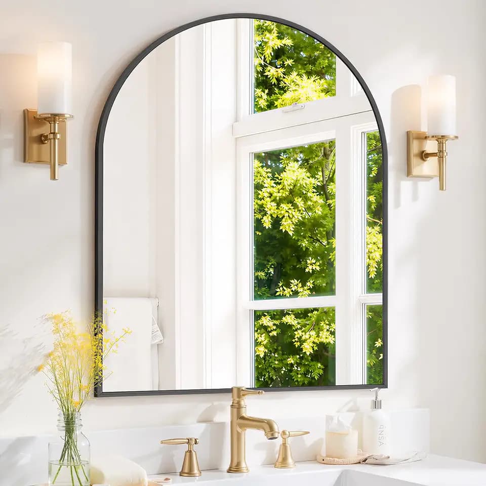 Arched Wall Mirror 40x30 Inch Black Bathroom Vanity Mirror with Metal Frame