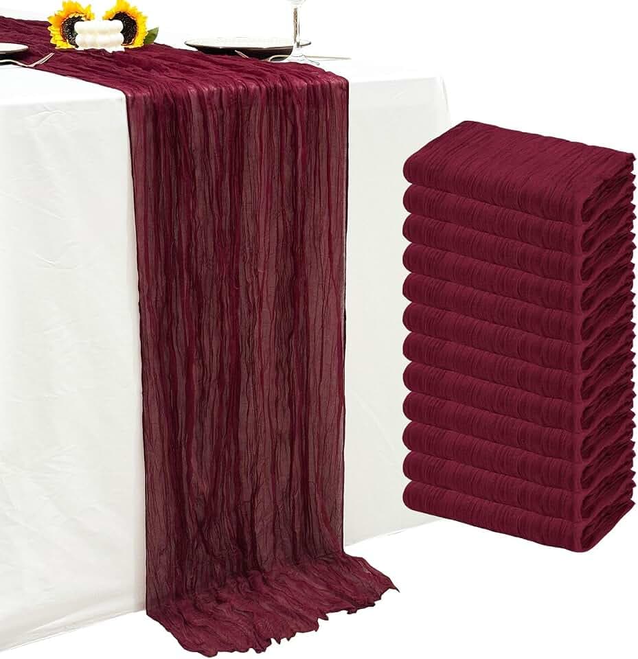 12Pack Wine Red Cheesecloth Table Runner 20x120inch Gauze Table Runners