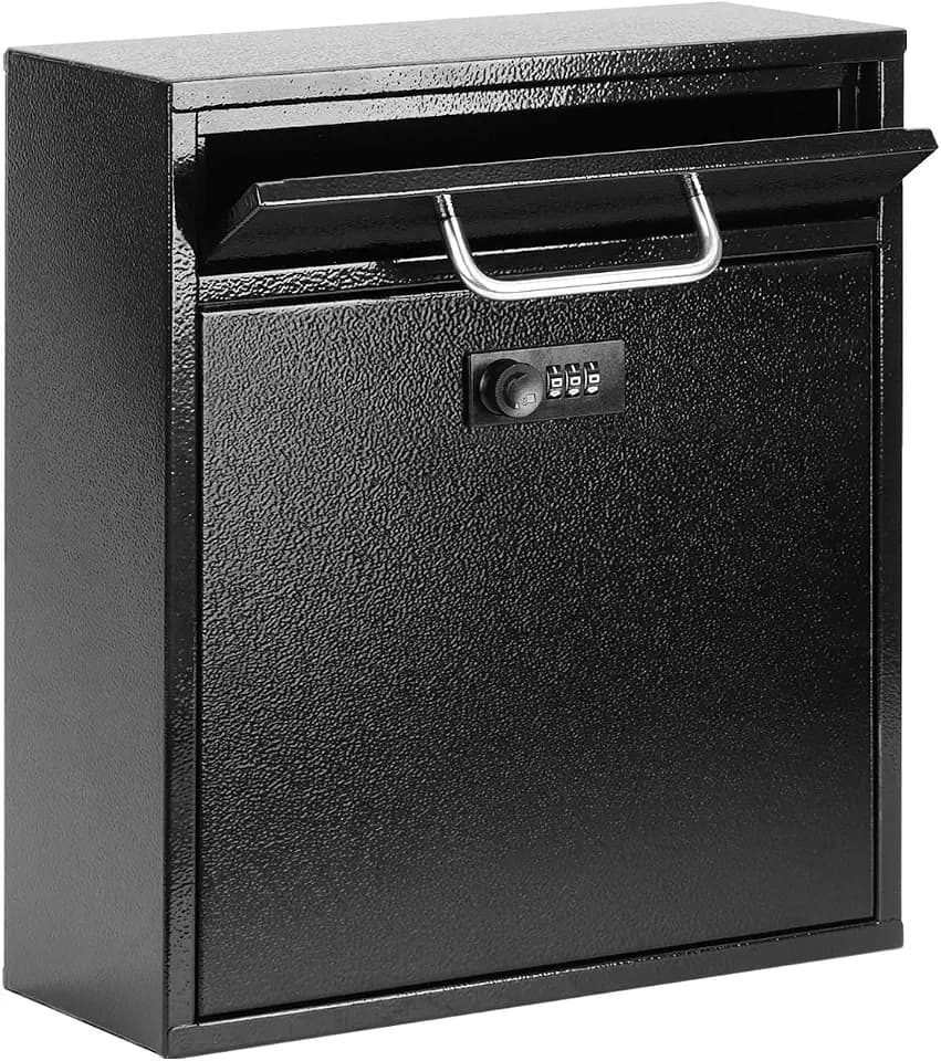 KYODOLED Mailbox for Outside, Combination Lock, Drop Box, 12 in, Black