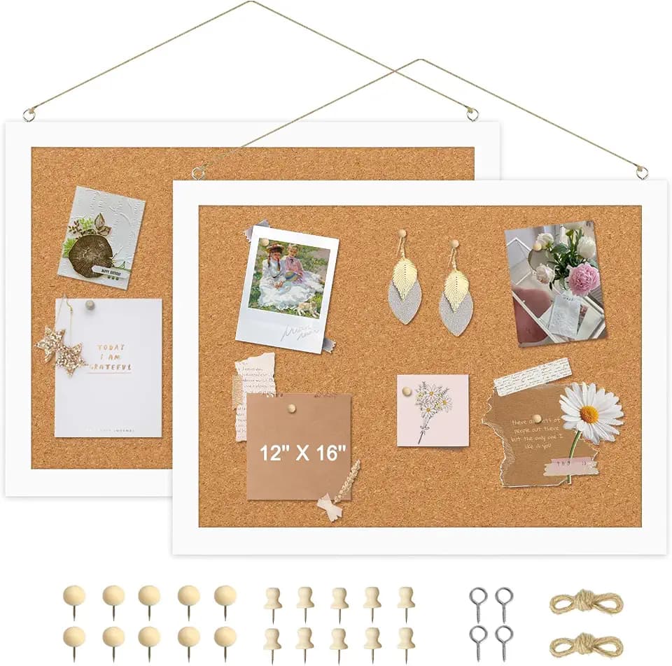 2-Pack Double-Sided Small Wood Framed Cork Board, 16" x 12"