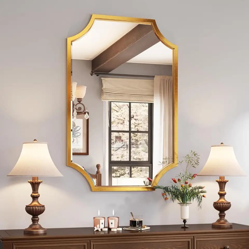Kelly Miller 24"x36" Gold Foil Metal Scalloped Decorative Wall Mirror