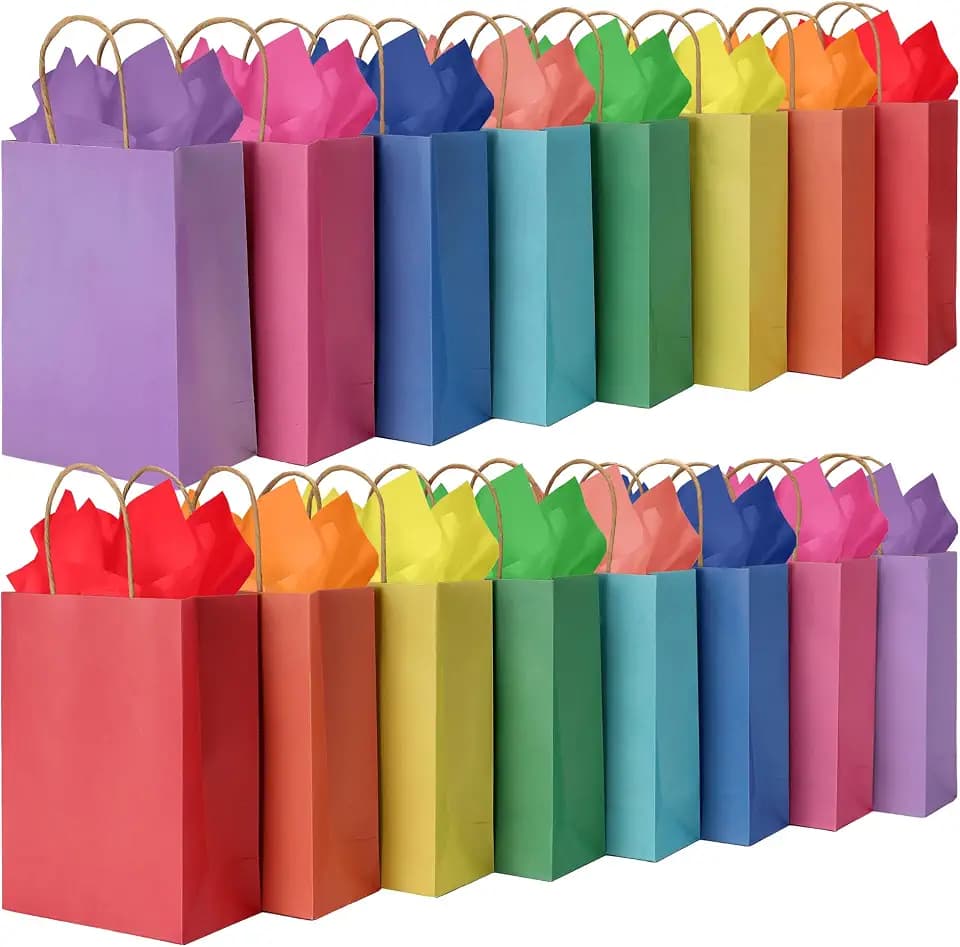 BLEWINDZ 32 Pieces Gift Bags with 32 Tissues, 8 Colors Party Favor Bags with Handles, Rainbow Gift Bag for Wedding, Birthday, Party Supplies and Gifts
