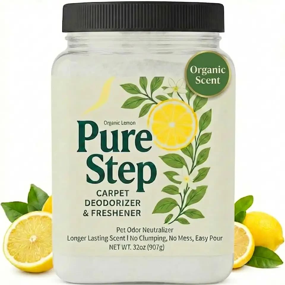 Carpet Deodorizer Powder with Organic Lemon Scent - Pet Safe 32oz Carpet Freshener, & Pet Odor Eliminator For Rugs, Upholstery, Mattresses - Non-Clumping Formula with Easy Pour Shaker Lid - USA Made
