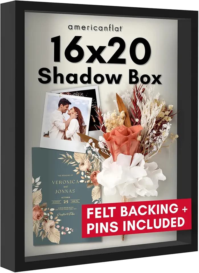 Americanflat 16x20 Shadow Box Frame - Engineered Wood - Black