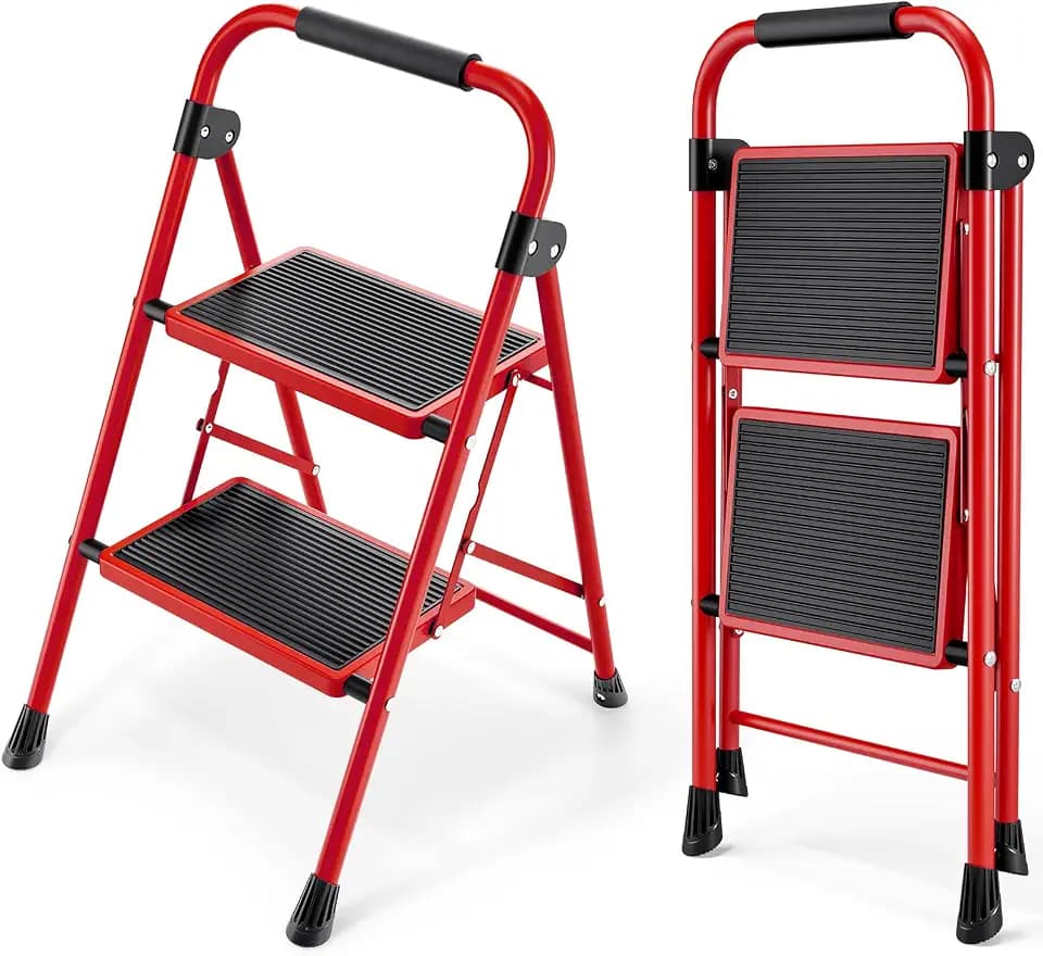 KINGRACK Step Ladder, 2 Step Folding Ladder with Handrails