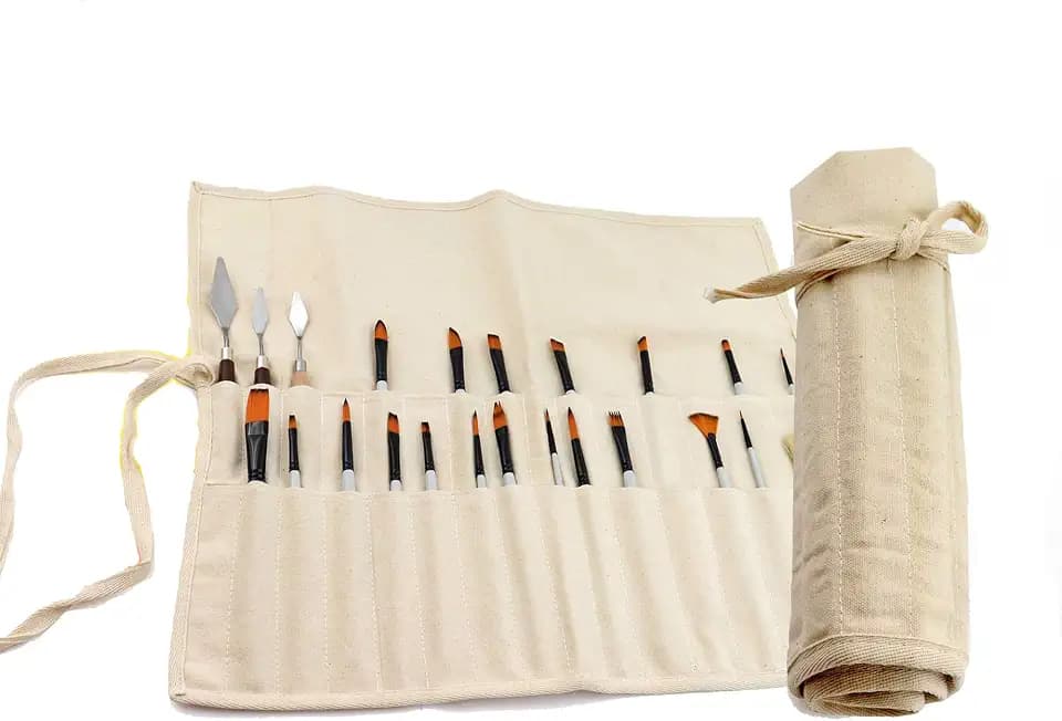 Liquidraw 30 Pocket Roll-Up Canvas Paint Brush Holder, 21 x 18in (Natural)
