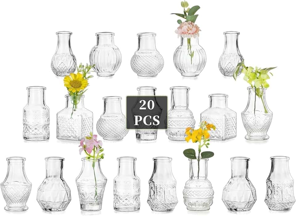 Glasseam Mini Bud Vases for Centerpieces: 20Pcs Clear Glass Vases in Bulk