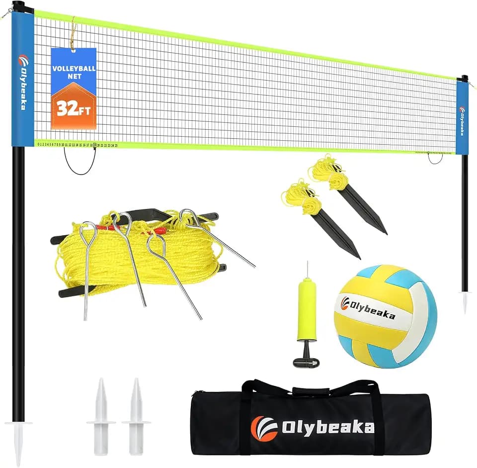Portable Outdoor Volleyball Net Set 20FT / 32FT, 4 Adjustable Heights