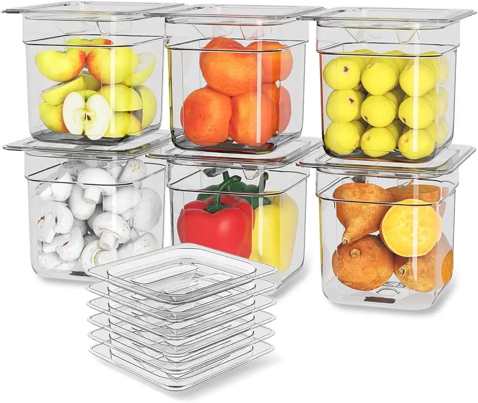 NSF Polycarbonate Food Pans with Lids 6-Pack 1/6 Size 6" Deep Clear