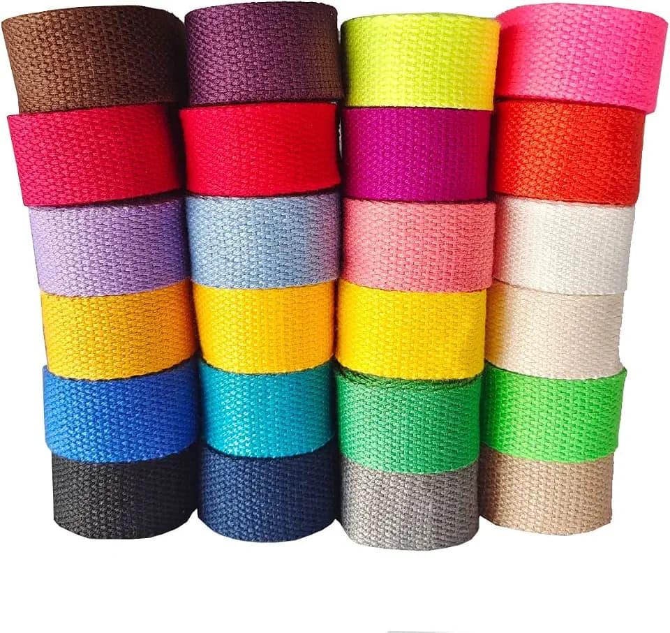 Cotton Webbing 1.5 Inch 48 Yards 24 Colors Mediumweight Polyester Cotton Webbing Strap for Cloth Tote Bags Leash Straps Crafts Outdoor Accessories (1.5 Inch -48 Yards, 050198 Mixed Color 2)