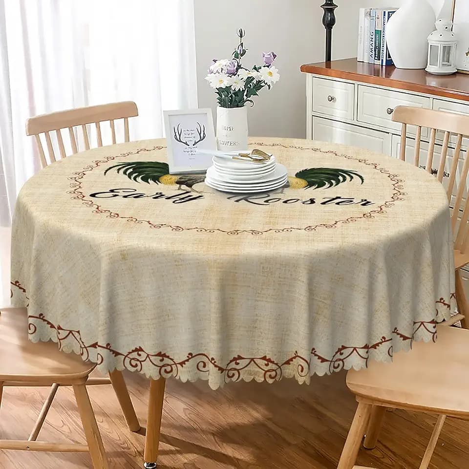 Vintage Early Rooster Round Tablecloth 60 Inch Lovely Chicken Farmhouse Country Table Cloths Washable and Wrinkle Resistant Fabric Table Cloth Cover for Kitchen Dining Room Home Decors