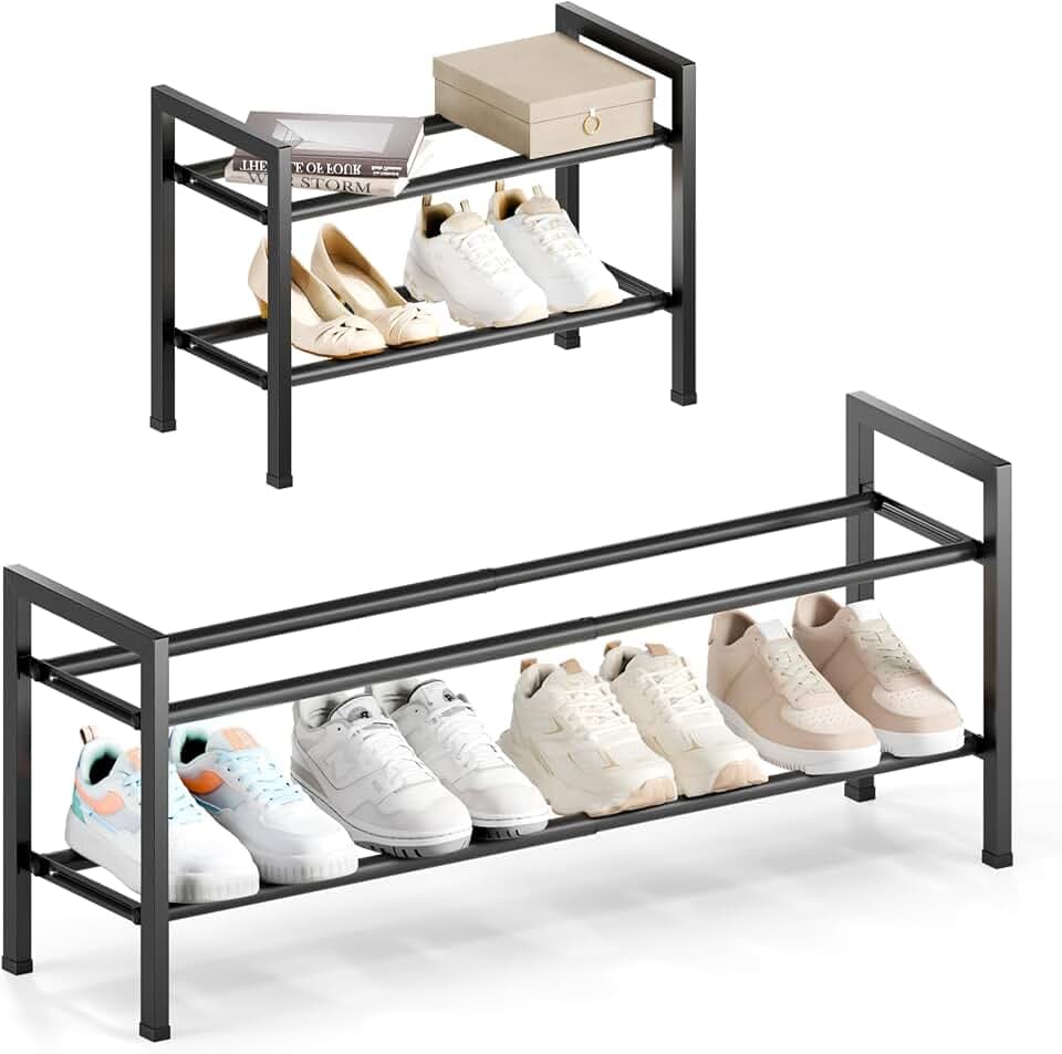 Bumusty 2 Tier Expandable Shoe Rack for Closet, Black