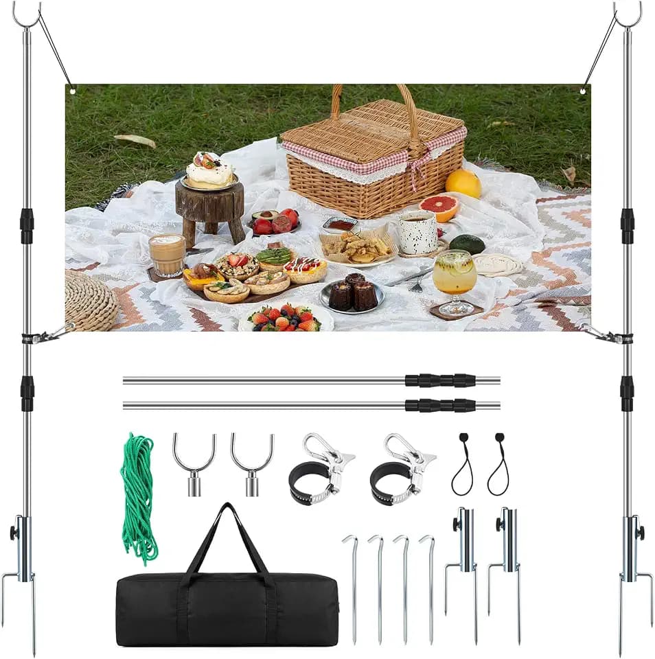Horizontal Banner Post Stand Outdoor Advertising Displays Stand Portable Metal Display Poles Holder with Carrying Bag for Outdoor Yard Sign Advertising, Holiday Decor, Trade Shows, Events