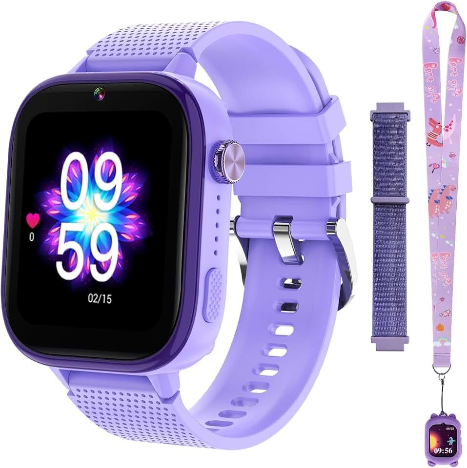 OKYUK 4G Smartwatch Kinder mit Telefon und GPS, Multifunktional Kinderuhr mit Videoanruf, Sportmodi, Wecker, Integrierter App Store, Kinder Smartwatch für Jungen und Mädchen (Lila)