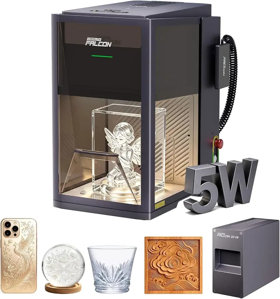 Creality Falcon T1 5W UV Laser Engraver, Industry-First Cold Laser Cutter for Inner Engraving, Captures Portraits and 3D Scenes Inside Glass, Crystal, Acrylic, AI Powered Simplicity