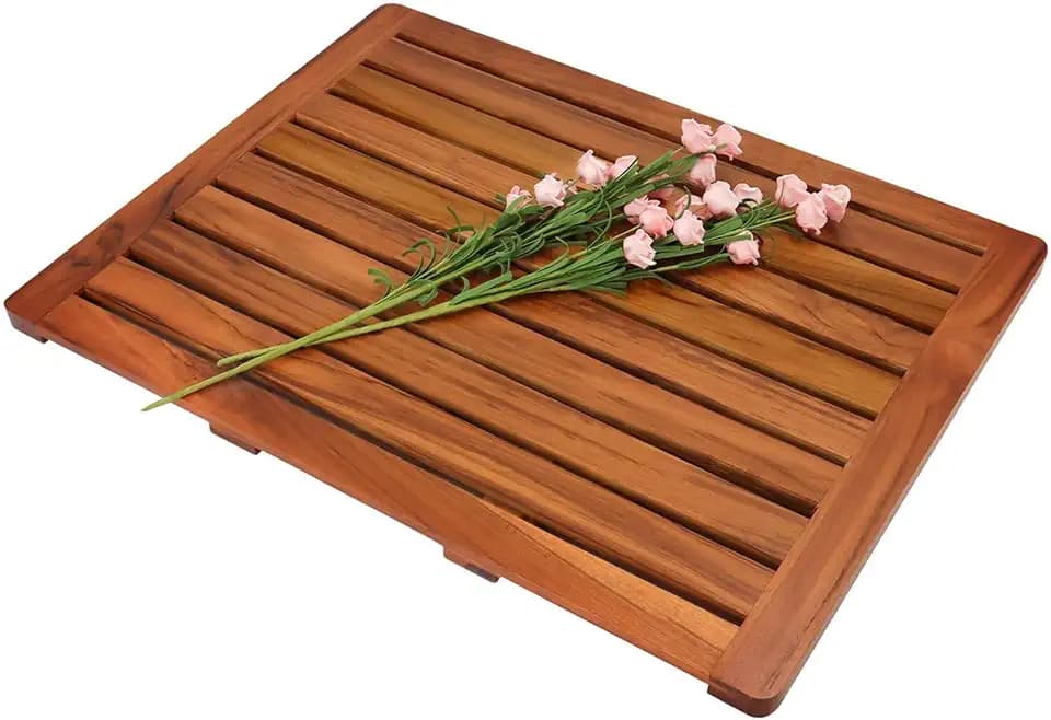 Utoplike (24"x18") Teak Wood Bath Mat, Shower Mats for Bathroom Large