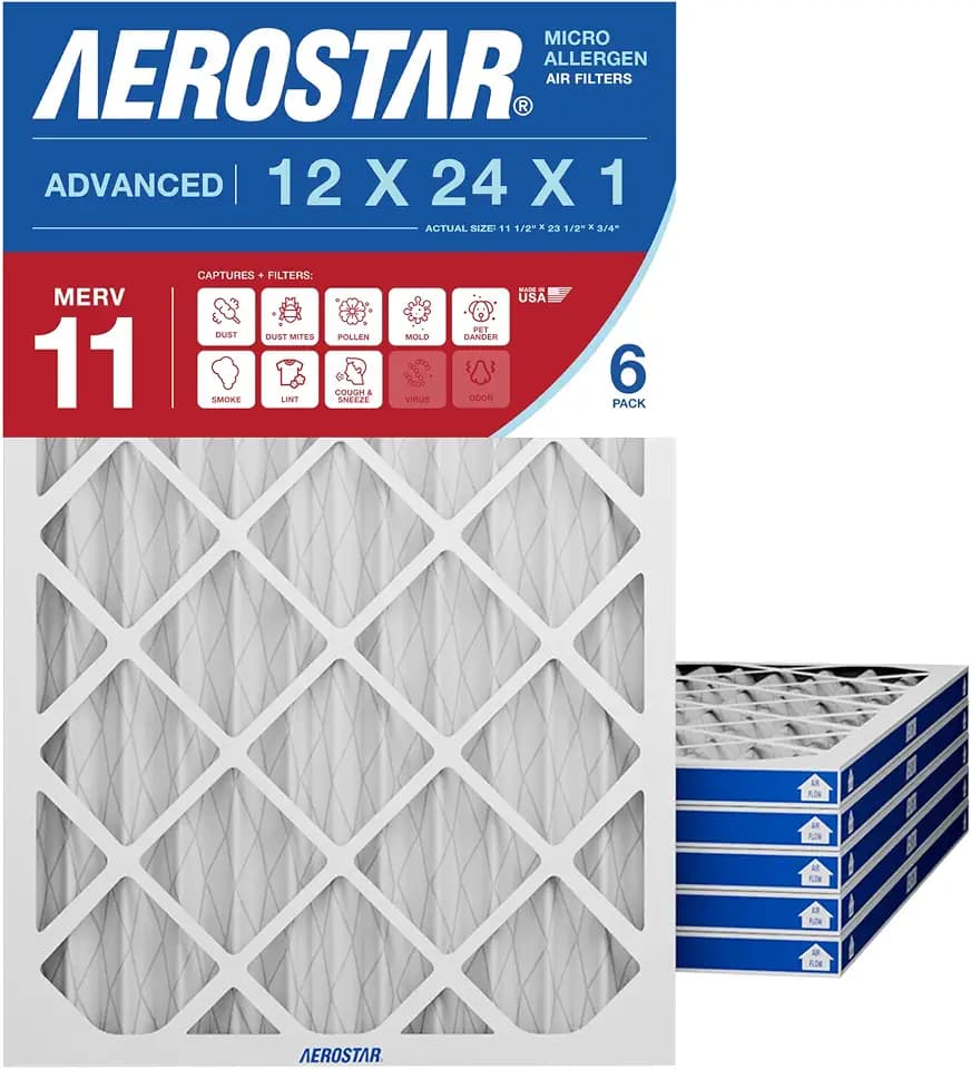 Aerostar Air Filter 12x24x1 MERV 11 AC Filter, HVAC, Furnace Filter, 6 Pack