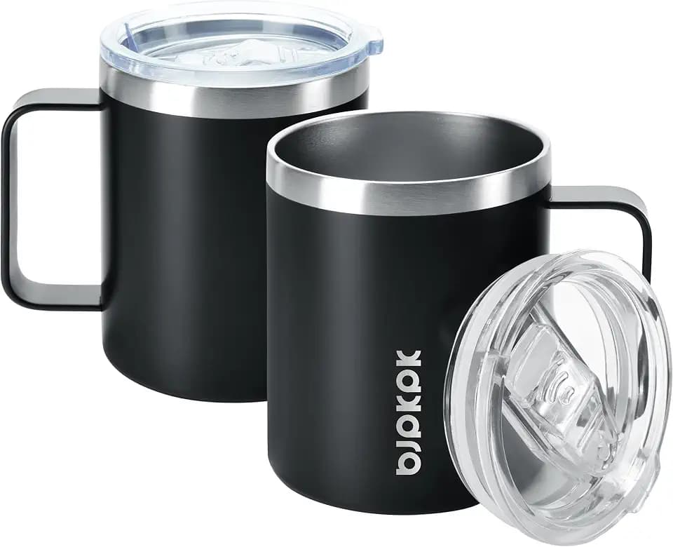 BJPKPK 2PCS Insulated Coffee Mug with Lid, 14oz Stainless Steel Tumbler