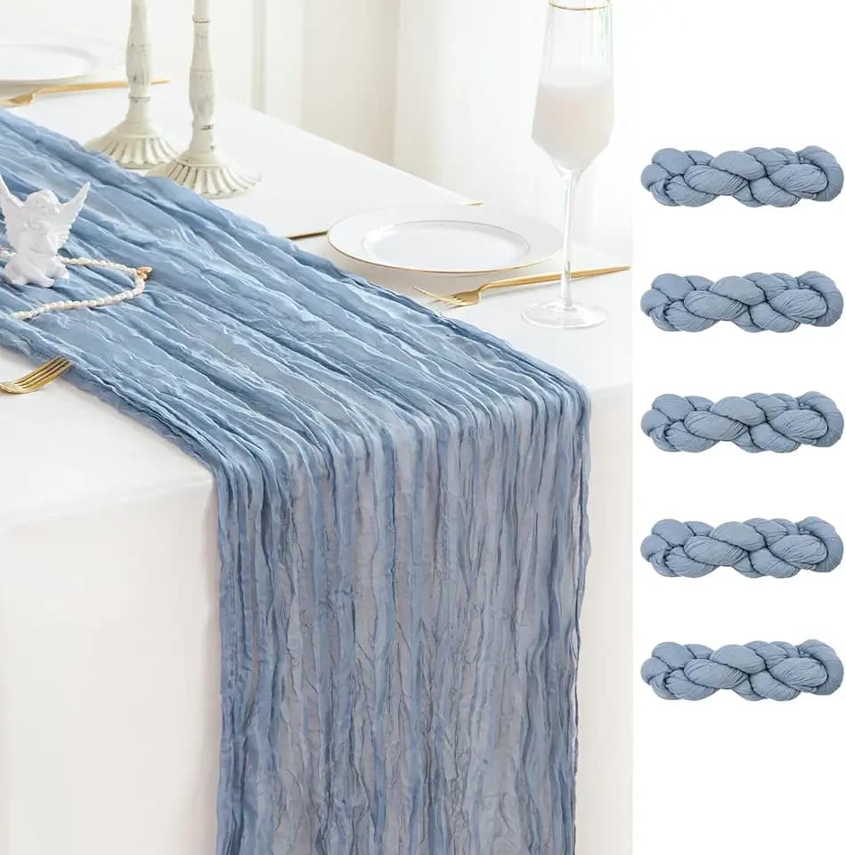 Sioloc 5 Pack Dusty Blue Cheesecloth Table Runner 120'' x 35'',Spring Easter Decor Soft Gauze Boho Wedding Table Decor for 10ft Table Birthday Party,Baby Shower, Bridal Shower, Home & Event Decor