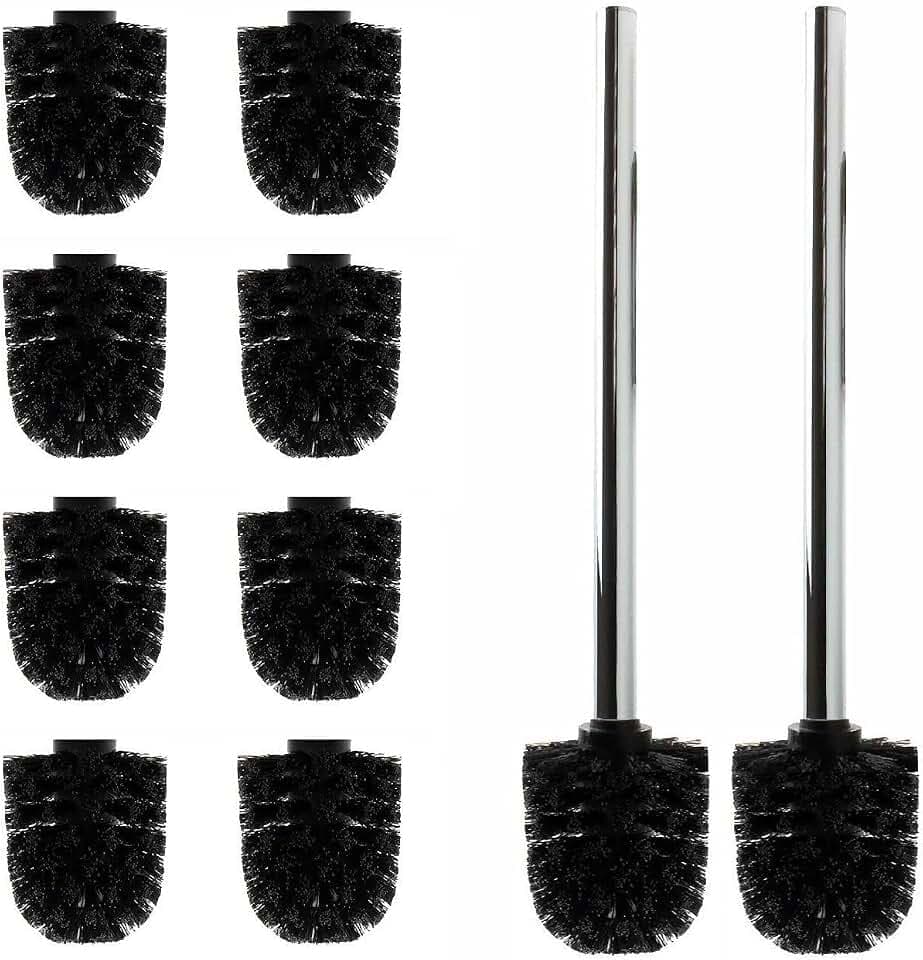 Daloual - 10 x Ersatz WC-Bürstenkopf Schwarz Ø ca. 6,5 cm + 2 x Edelstahl-Griff 26,5 cm - Toiletten-Bürste - Klo-Bürste - WC-Besen - austauschbar - modernes Design - hochwertig - langlebig
