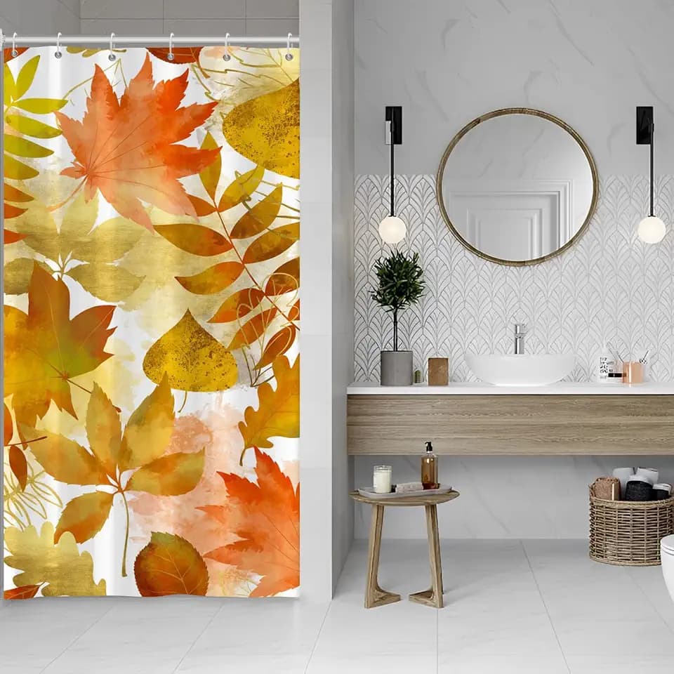 Fall Stall RV Shower Curtain for Bathroom Orange Leaves 36x72