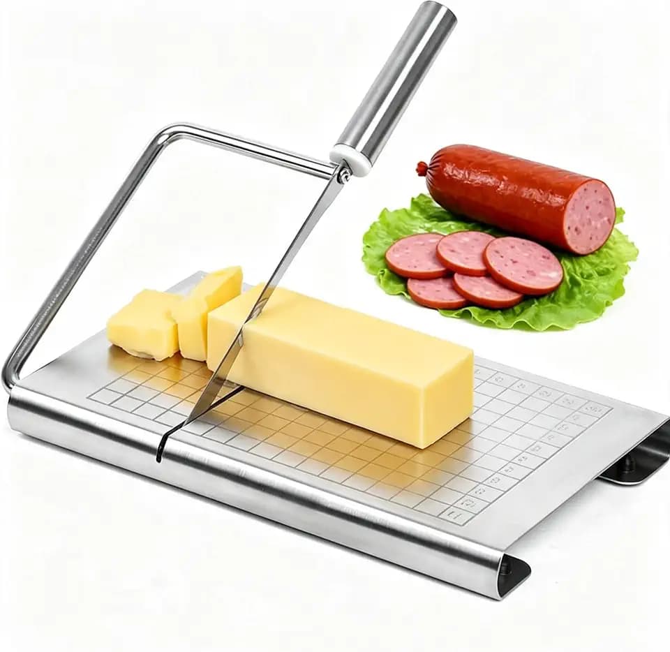 Cheese Slicer,Stainless Steel Cheese Slicer & Wire Cutter – Adjustable Thickness Board for Block Cheese, Butter, and Food Cutting, Heavy Duty