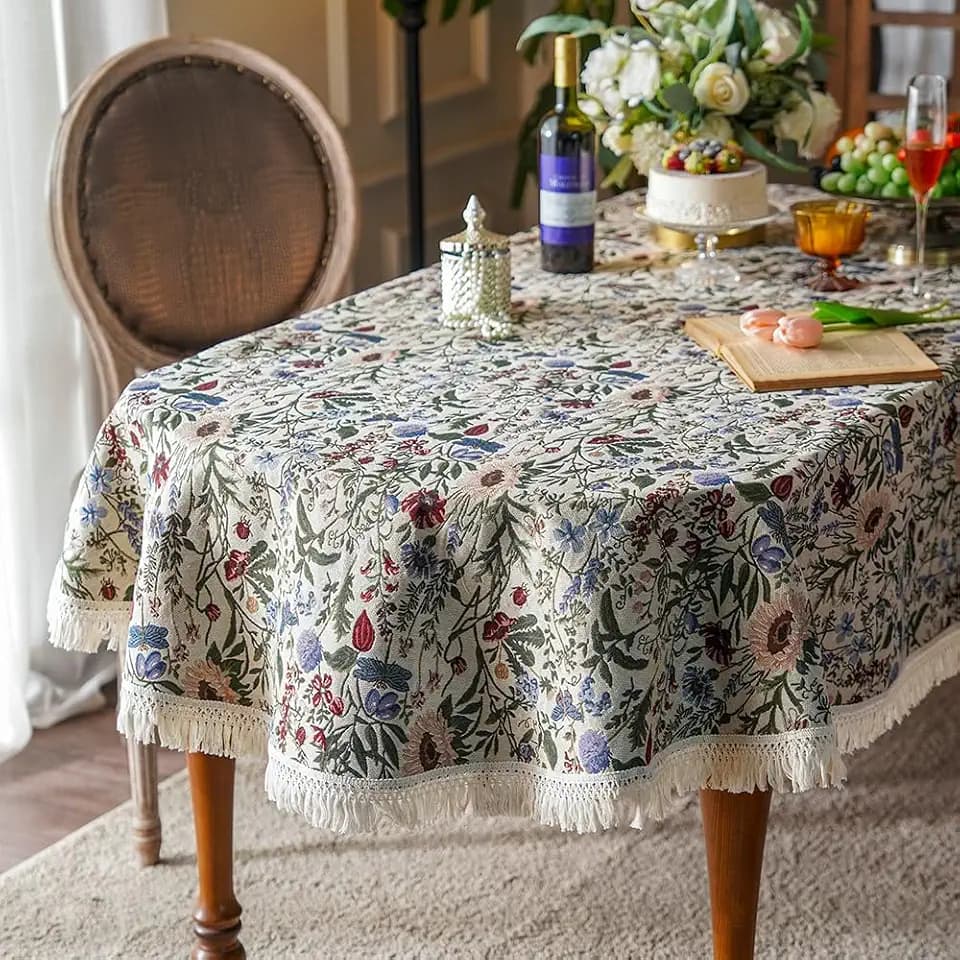 SUTAVIA Oval Tablecloth 60"x120" French Floral Fabric Cotton Lace