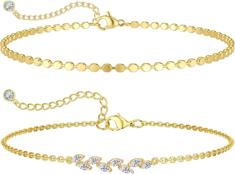 MIDEEO Gold/Silver Ankle Bracelets for Women,14K Gold Anklets for Women
