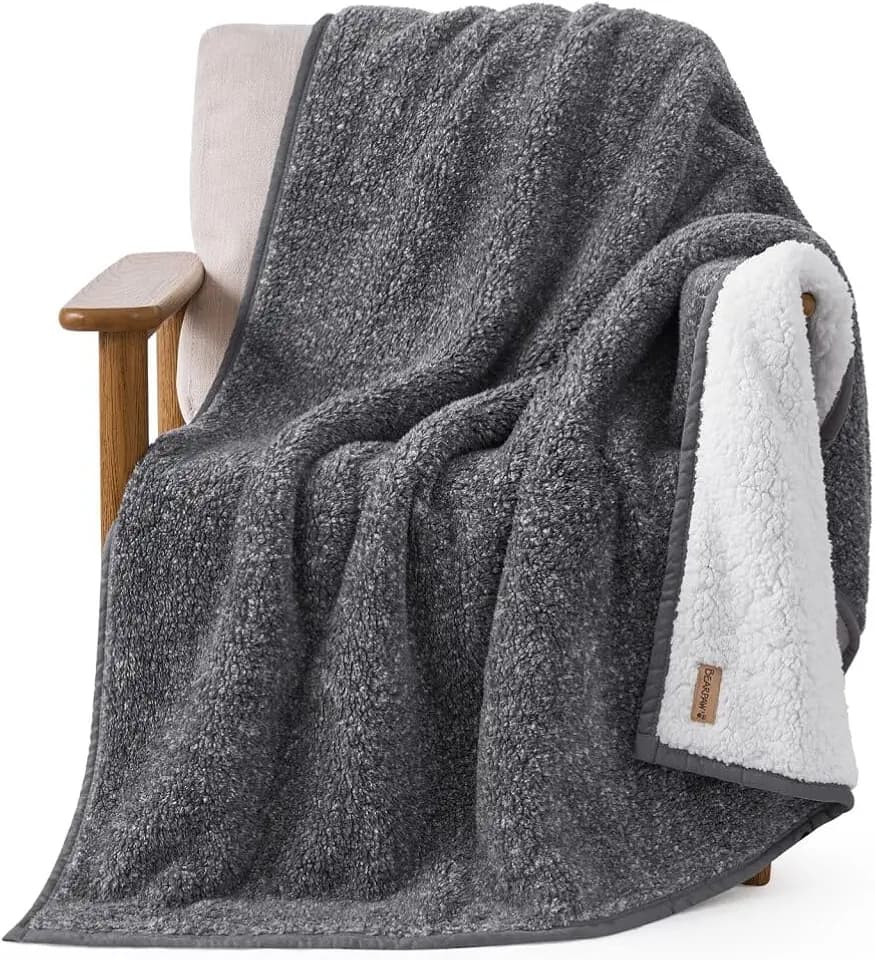 BEARPAW Fuzzy Cozy Sherpa Throw Blanket, 50" x 70", Gray