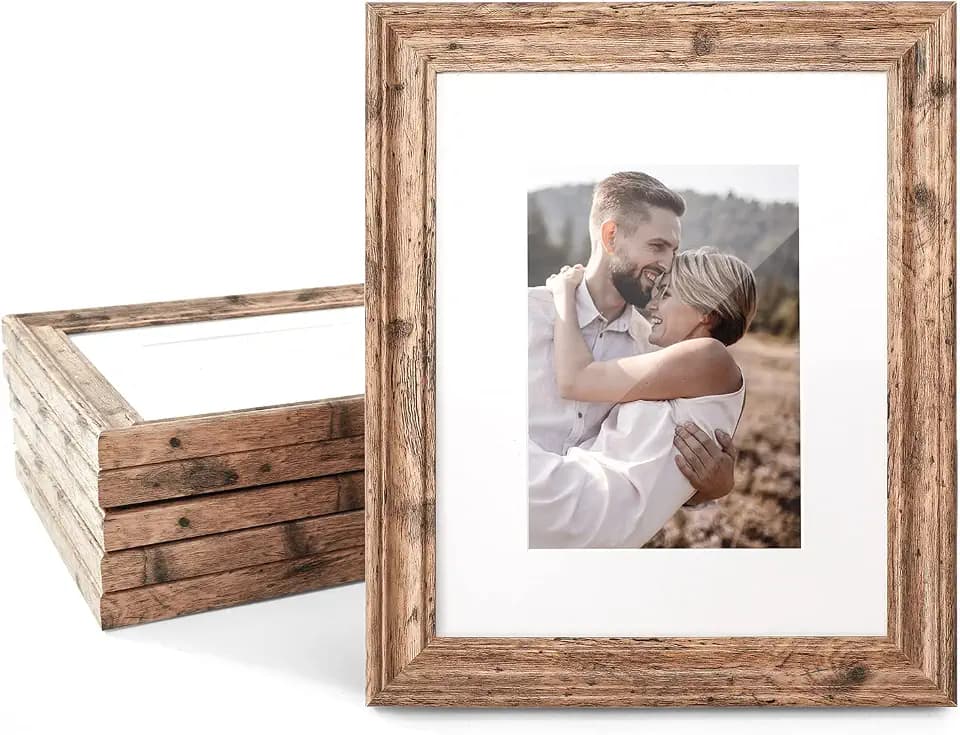 TWING 8x10 Picture Frame Set of 6,Rustic Photo Frame Wood Brown Walnut