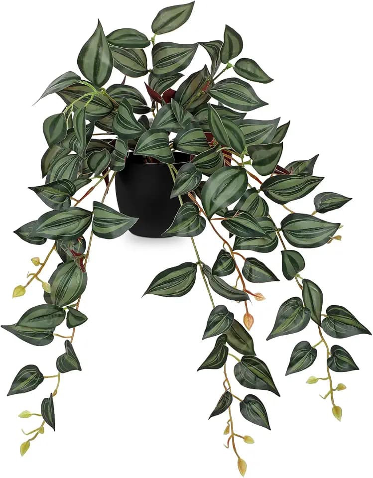 DILATATA Fake Plants Artificial Potted Plants 20 Inch Faux Peperomia Ivy Vine Plant Hanging Plant for Home Office Desk Shelf Indoor Outdoor Decor