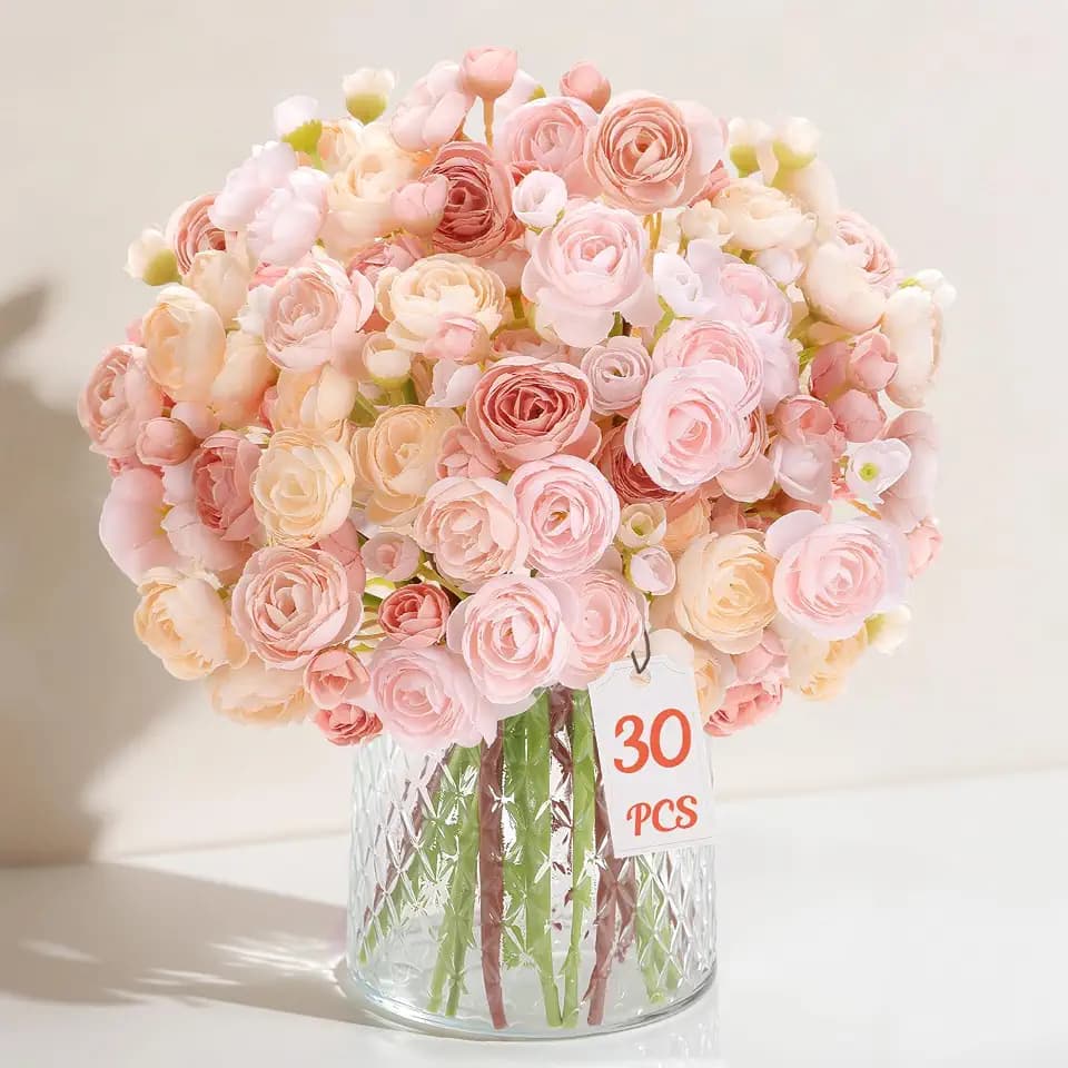 Alupssuc 30Pcs Ranunculus Artificial Flowers Faux Silk Mini Flowers Indoor