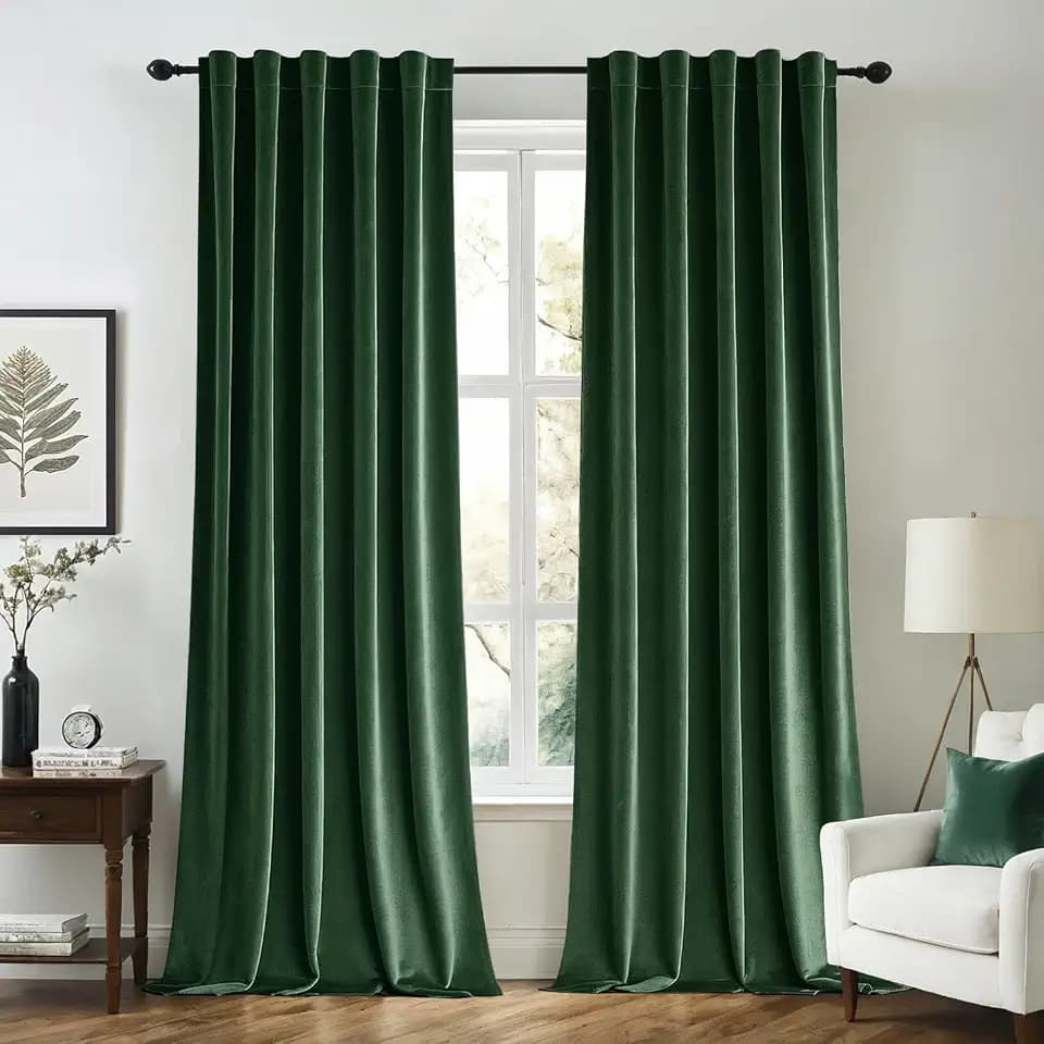 MIULEE Velvet Curtains 52x90 inches 2 Panels Hunter Green Blackout Curtains