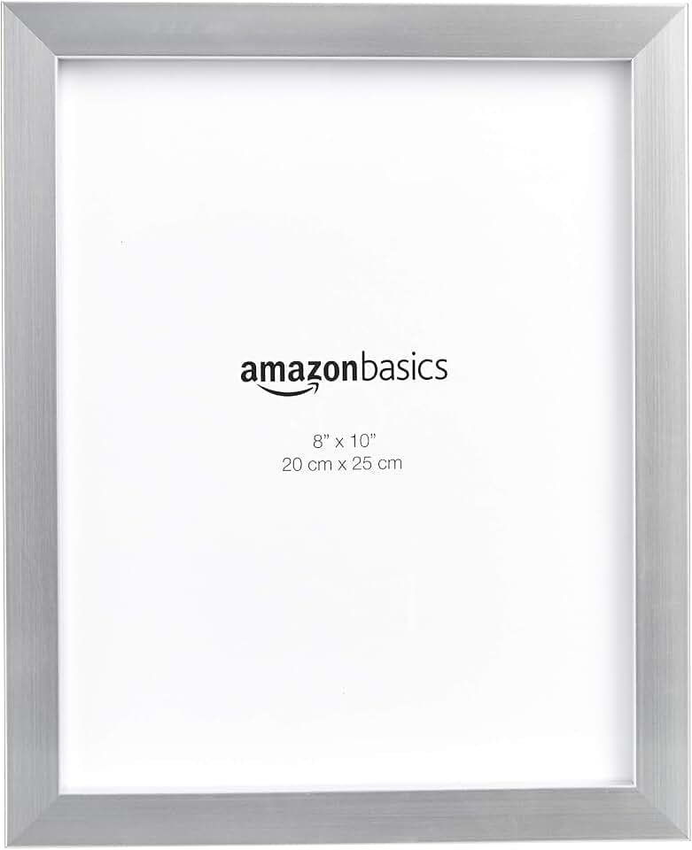 Amazon Basics Rectangular Photo Picture Frame Set, 8" x 10", Wall Hanging or Tabletop Display, Real Glass, Nickel, 2-Pack
