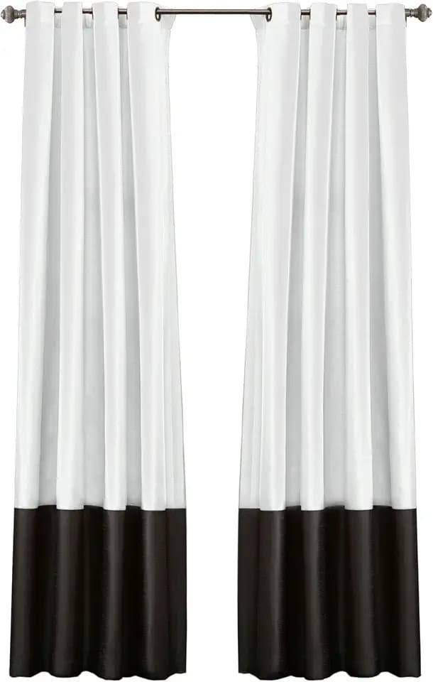 Lush Decor Prima Light Filtering Window Curtain Panels Pair 54" W x 108" L Black & White - Long Curtains for Bedroom - White Living Room Curtains