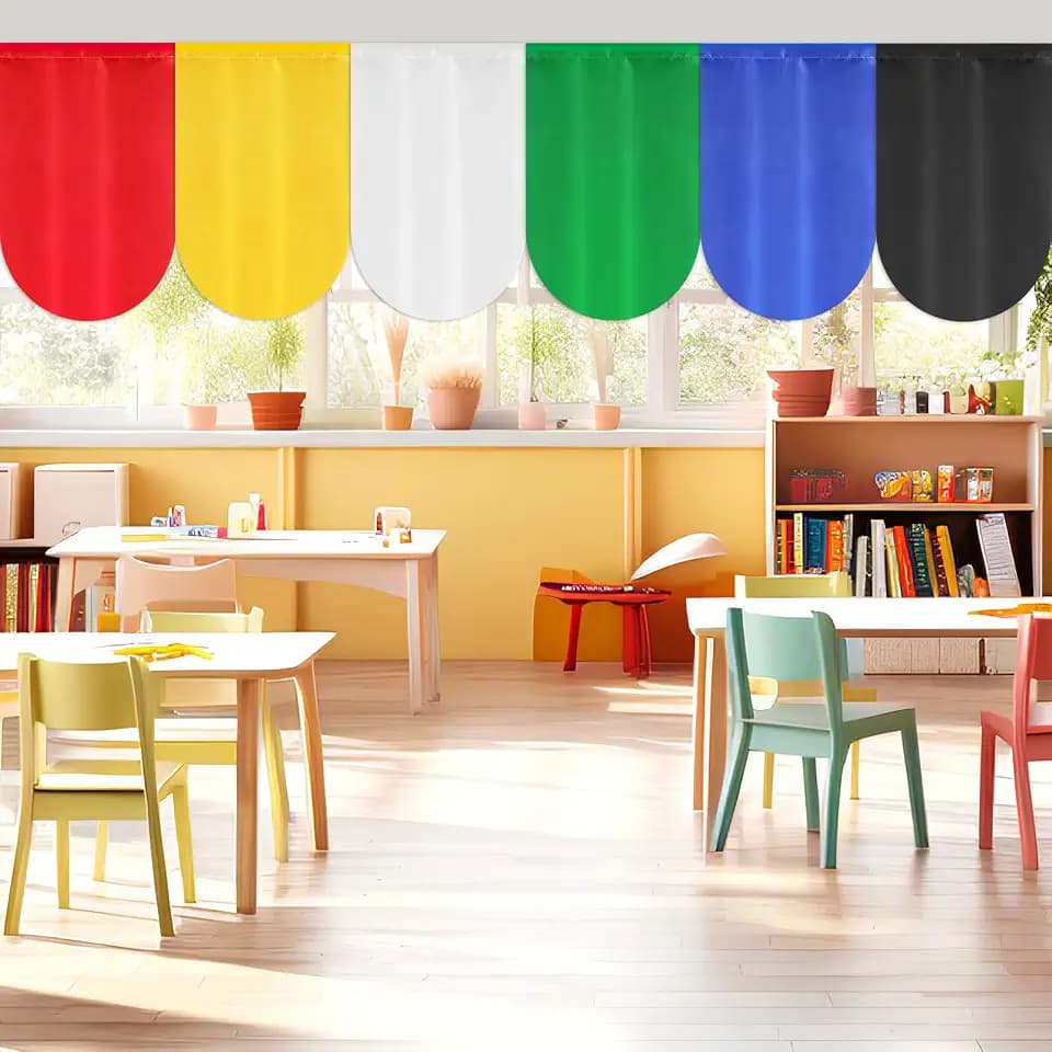 6 Pcs Colorful Classroom Curtains Back to School Window Cover Classic Classroom Silver Backed Flag Fabric Valance Curtains for Kindergarten Daycare Primary Bedroom Playroom Window Decor 36" x 24"
