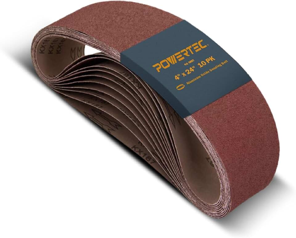 POWERTEC 4 x 24 Inch Sanding Belts, 10 PK, 40 Grit, 4x24 Belt Sander Sanding Belts Assortment, Aluminum Oxide Sandpaper for Oscillating Belt Sander, Woodworking, Metalworking (110060)