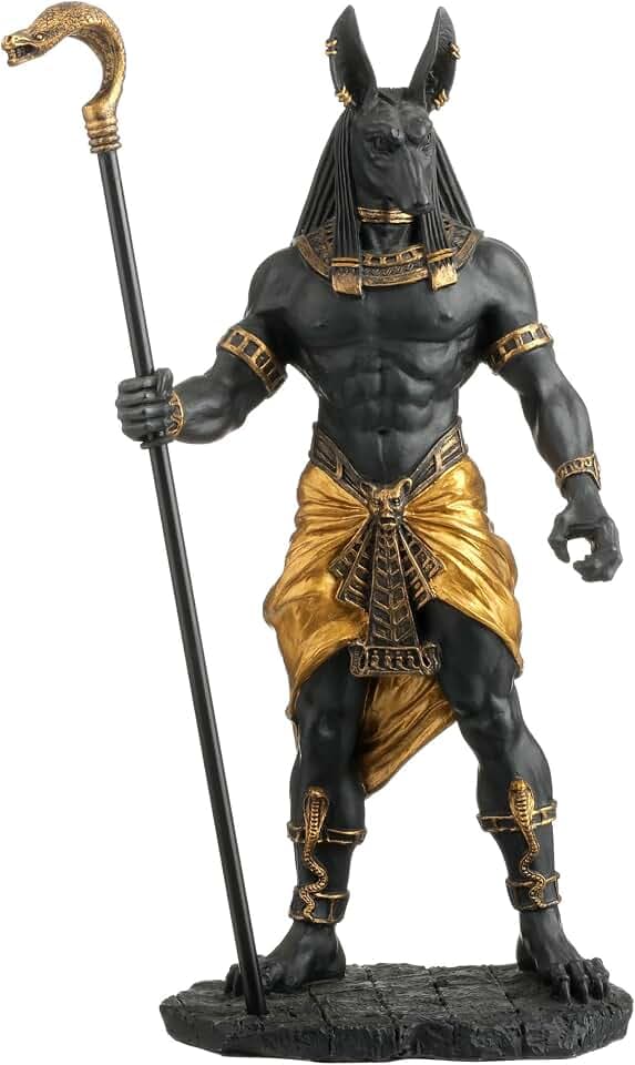 Veronese Design 10 7/8 Inch Egyptian God Anubis Holding Cobra Head Scepter Polystone Black Gold Finish Statue Home Decor