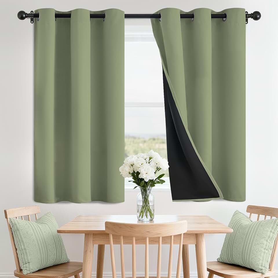 SimpleHome Sage 100% Blackout Curtains Room Darkening Living Room 36 Inch