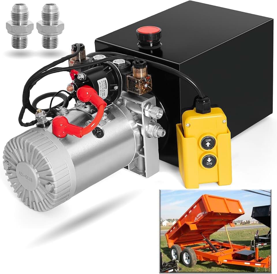 TOPEMAI Hydraulic Pump 12V Dump Trailer Pump - Double Acting, 8-Quart Electric Power Unit for Dump Trailers and Car Lifting (8 Quart)
