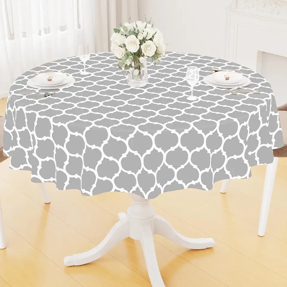 Smiry Round Table Cloth, Flannel Backed Vinyl Tablecloth, 60" Round