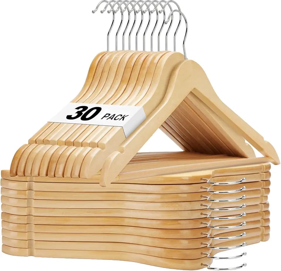 HOUSE DAY Wooden Hangers 30 Pack, Heavy Duty Wooden Coat Hangers Natural