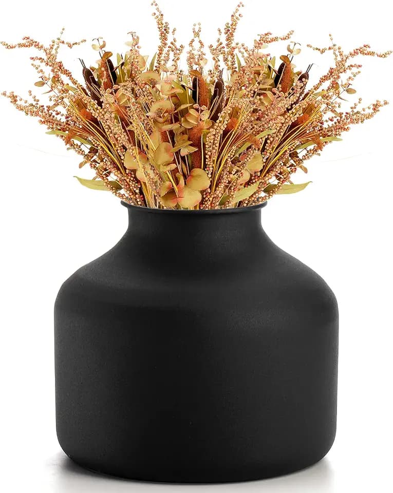 Goaste Metal Matte Flower Vase, Black Vases for Flowers, 6.5 Inch Tall Iron Frosted Flower Arranging Vase for Table Centerpiece, Home, Shelf, Office, Garden Decor, Black