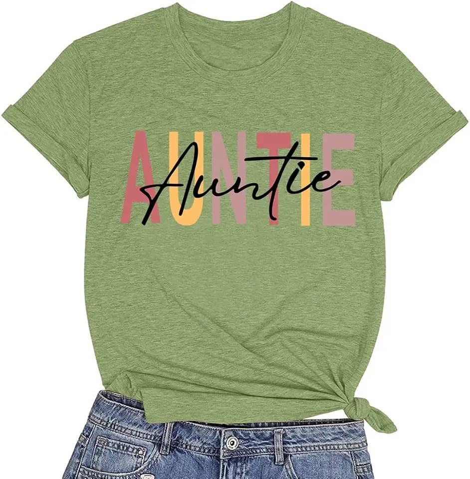 Auntie Women Warm Lovely Love Print Blessing Holiday Summer Ladies Women Casual Short Sleeve T-Shirt.