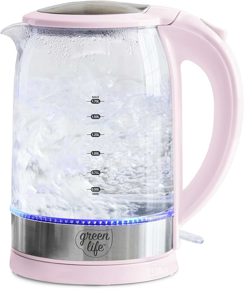 GreenLife 1.7 Liter Electric Glass Kettle, Pink